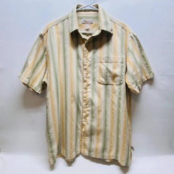 Road Casual Button Down Shirt Men's Large Camp Shirt Resort Pale Green Yellow - Picture 1 of 7